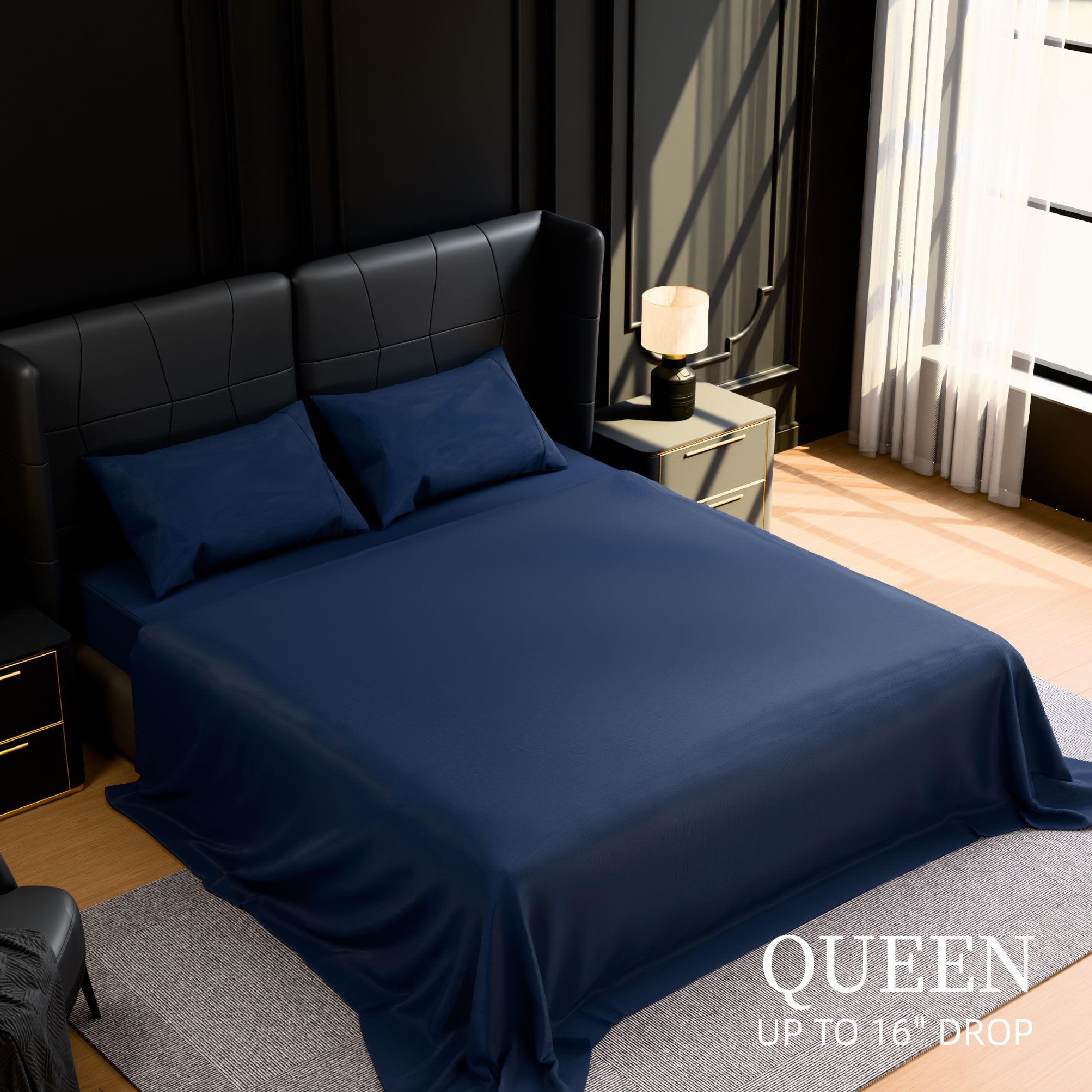 Bedding Queen Bed Sheets Set - 4 Piece Bedding - Brushed Microfiber - Shrinkage And Fade Resistant - Easy Care (Queen, Navy Blue)_voghion.com